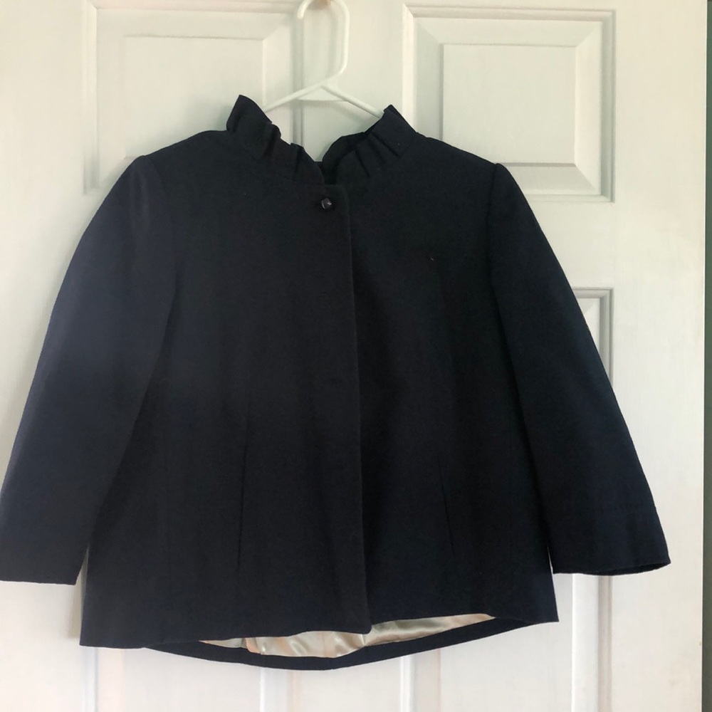 J.Crew Navy Swing Jacket with Ruffle Collar Size 6